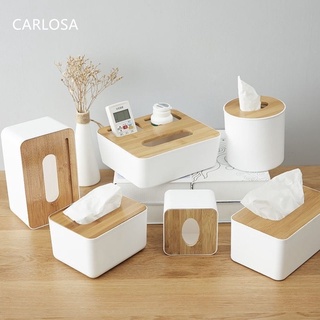 Carlosa* กล่องทิชชู่ กล่องใส่ทิชชู่ ที่ใส่ทิชชู่ ฝาไม้ กล่องกระดาษชำระ ที่ใส่กระดาษชำระ