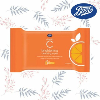 ใหม่🔥แผ่นเช็ดเมคอัพ Boots Vitamin C Cleansing Wips คลีนซิ่ง ไวพ์ส ใช้สะดวก เช็ดเครื่องสำอางค์ ได้สะอาดหมดจด