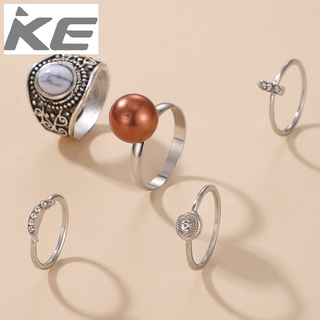 Jewelry Vintage Turquoise Ring Simple Diamond Pearl  Ring Set of 5 for girls for women low pri