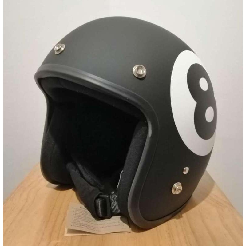 หมวกกัน-น็อควินเทจ-5-เป๊ก-number-8-open-face-helmet-matte-black-ฟรีแก้ปหมวก