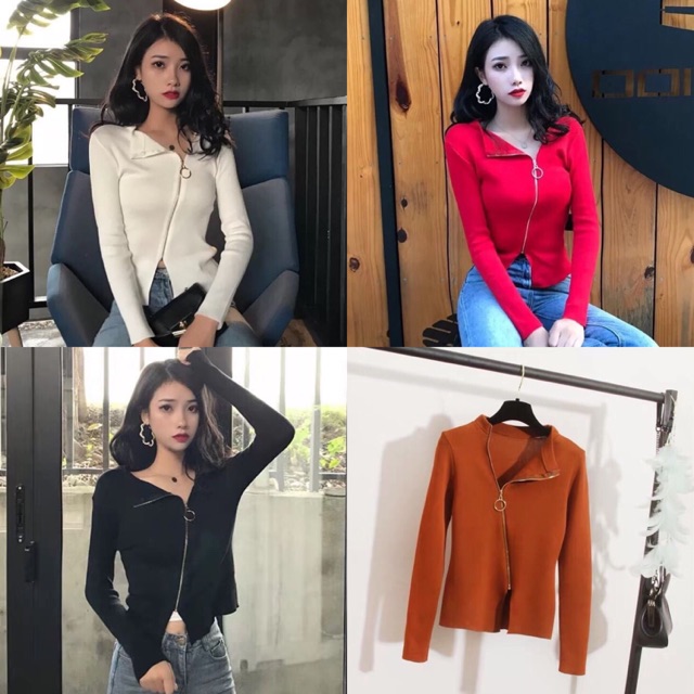 เสื้อไหมพรมแขนยาว-แต่งซิปหน้า
