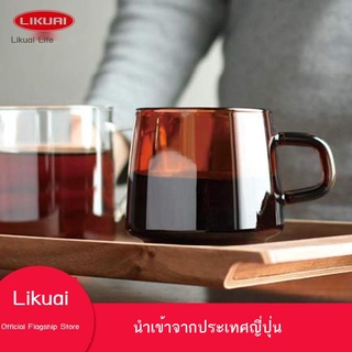 Likuai ถ้วยกาแฟย้อนยุค ญี่ปุ่น นำเข้า Kinto แก้วทนความร้อน สีเหลืองอำพัน SEPIA พร้อมหูหิ้ว สีน้ำตาล