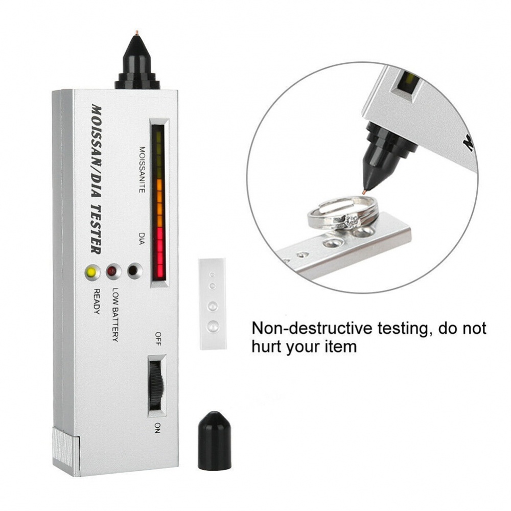 moissan-เครื่องทดสอบแบตเตอรี่-ปากกาตรวจจับเพชร-โมอิส-สีเงิน-9v