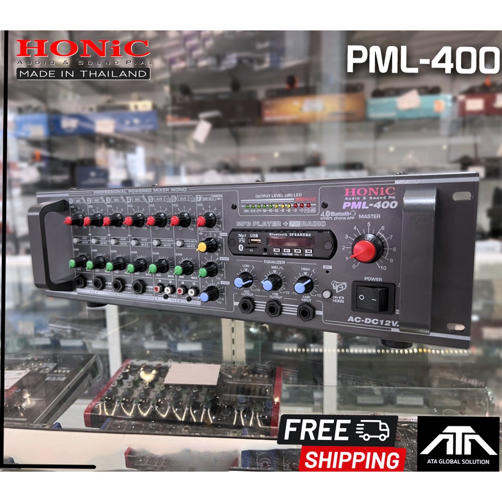 เครื่องขยาย-honic-pml-400-กำลังขับ-400w-เครื่องขยายประกาศใช้กับลำโพงฮอร์นและตู้ลำโพงมี-usb-บลูทูธ-มีแม่ลายในตัว