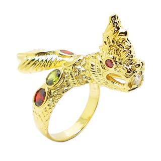 สินค้า แหวนฟรีไซส์ แหวนพญานาคแหวนแฟชั่น แหวนพญานาค ประดับพลอยหลากสี ชุบทอง