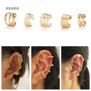 Asaka 17KM ทอง ใบไม้ หู ข้อมือ สีดํา ไม่เจาะ หู คลิป กระดูกอ่อนปลอม ต่างหู คลิป ต่างหู สําหรับผู้หญิง ผู้ชาย ขายส่ง เครื่องประดับ ต่างหูคลิป