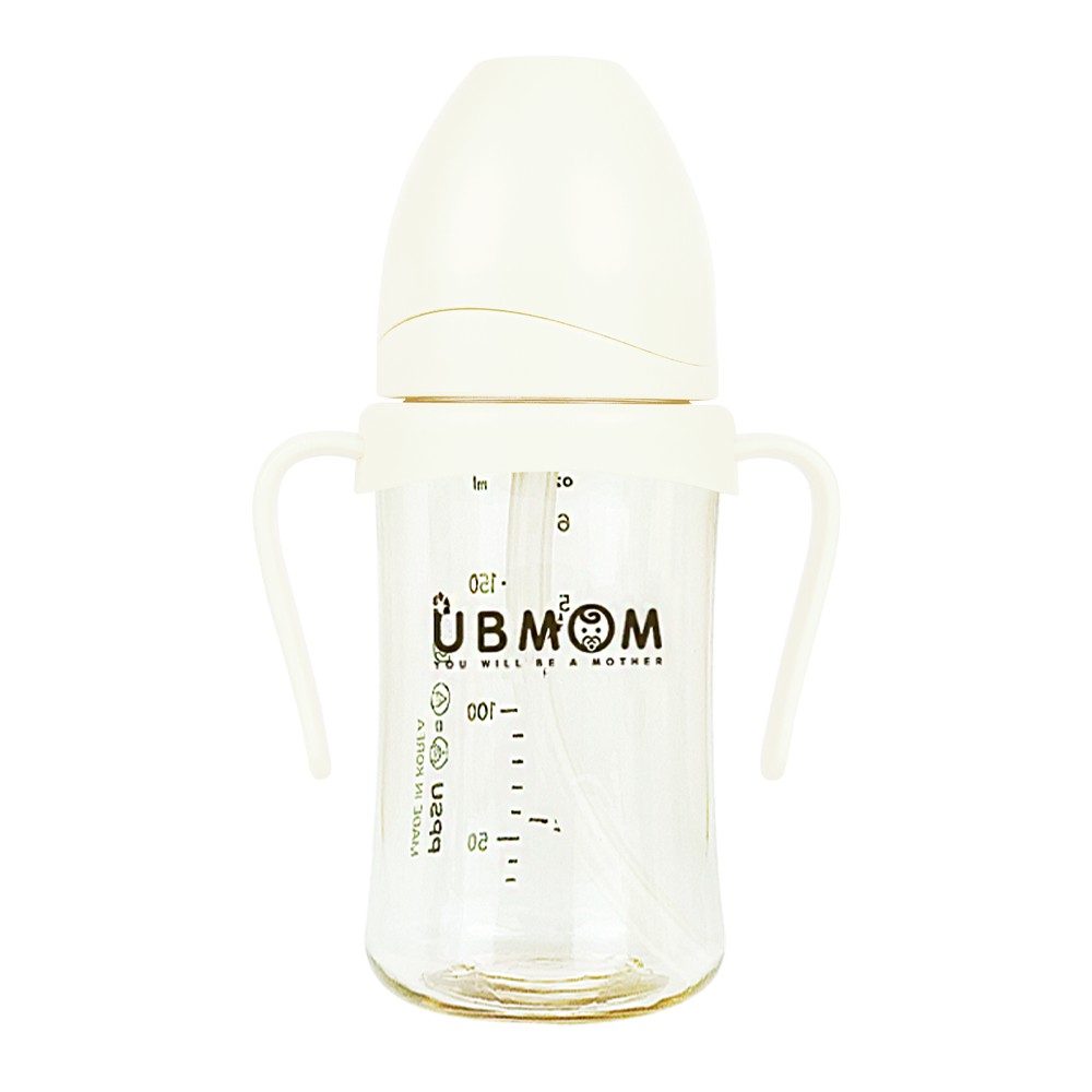 ภาพหน้าปกสินค้าUBMOM PPSU ขวดหัดดื่ม สำหรับเด็ก พร้อมหลอด 260 มล. ตรายูบีมัม (สีขาว ปุยนุ่น)