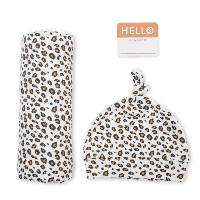 lulujo-ชุดผ้าอ้อมพร้อมหมวก-bamboo-hat-and-swaddle-blanket-leopard