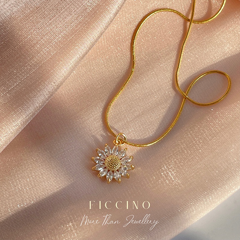ficcino-สร้อยคอ-จี้ดอกทานตะวัน-เหล็กไทเทเนียม-ชุบทอง-18k-พร้อมเพทาย