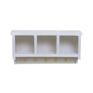 ชั้นวางของไม้ติดผนังสีขาวสําหรับบ้านตุ๊กตา 1/12