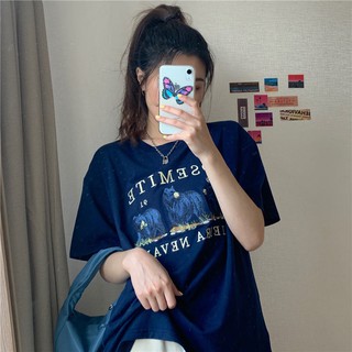 เสื้อยืดลําลอง ผ้าฝ้าย 100% แขนสั้น ทรงหลวม สไตล์เกาหลี แฟชั่นฤดูร้อน สําหรับสตรี
