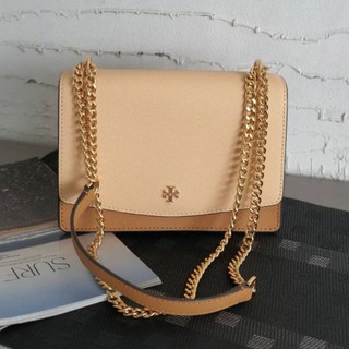 🎀 (สด-ผ่อน) กระเป๋า crossbody  สีน้ำตาลอ่อน 63982 Tory Burch Emerson mini shoulder bag / Cardamom Natural