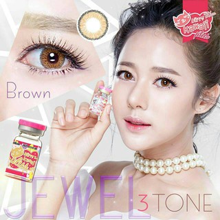 Jewel 3 Tone Brown (2) Jewel3tone Brown บิ๊กอาย น้ำตาล สีน้ำตาล ขอบฟุ้ง ทรีโทน 💖 Kitty Kawaii สายตาสั้น แฟชั่น -5.50