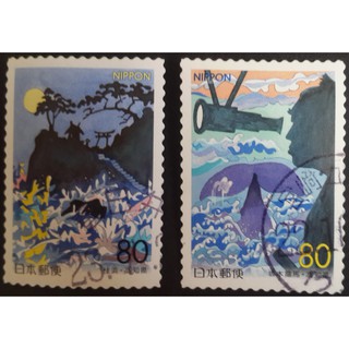 J162 แสตมป์ญี่ปุ่นใช้แล้ว ชุด Prefectural Stamps - Kochi ปี 1999 ใช้แล้ว สภาพดี ครบชุด 2 ดวง