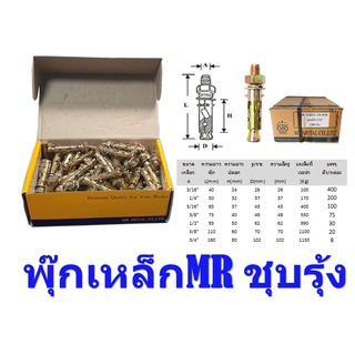 พุกเหล็ก เอ็มอาร์ (MR Sleeve anchor) พุ๊กเหล็ก MR METAL สีซิงค์รุ้ง (ราคายกกล่อง)