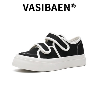 VASIBAEN รองเท้าผ้าใบสีดำลายสก๊อตผู้หญิงก้นหนา Velcro เวอร์ชั่นเกาหลีใหม่ทั้งหมด