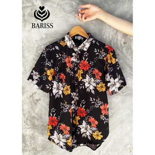 เสื้อเชิ้ตฮาวาย สไตร์Bariss ลายดอกดำ