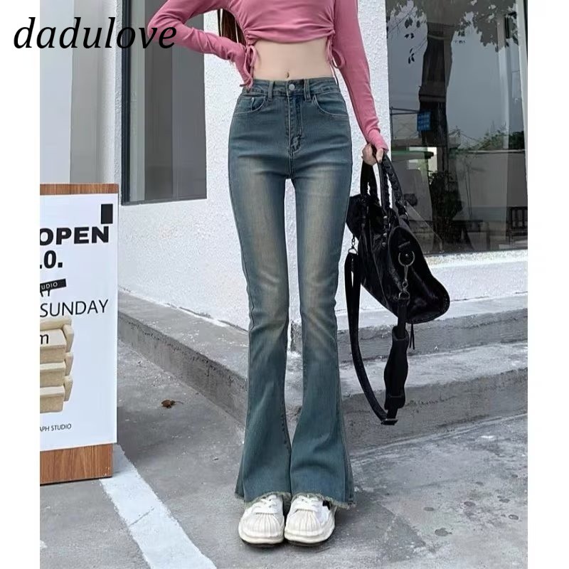 dadulove-new-korean-version-retro-jeans-high-waist-elastic-slim-fit-washed-horn-fashion-womens-clothing