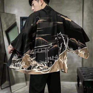 💘 เสื้อคลุมกิโมโนผู้ชาย Dao ผู้ชายสไตล์จีนในช่วงฤดูร้อนของญี่ปุ่นกิโมโนและลมเวตเตอร์ถักส่วนบางแขนเยาวชน H Anfu หลวมเสื้