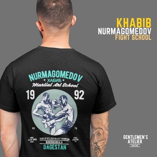 คอลูกเรือเสื้อยืดคอกลมเสื้อยืด พิมพ์ลายนักมวย Ufc Khabib Nurmagomedov MMA Kickผ้าฝ้ายแท้
