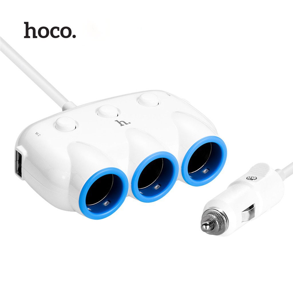 hoco-c1-car-charger-อุปกรณ์ชาจไฟในรถยนต์-ตัวแยกช่องจุดบุหรี่-3-ช่อง-พร้อม-usb-charger-2-ช่อง