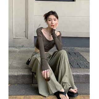 สินค้า Xiaozhainv ชุดเสื้อยืดแขนยาว กางเกงขาสั้น ขากว้าง ทรงสลิมฟิต กันแดด สองชิ้น แฟชั่นฤดูร้อน สําหรับผู้หญิง