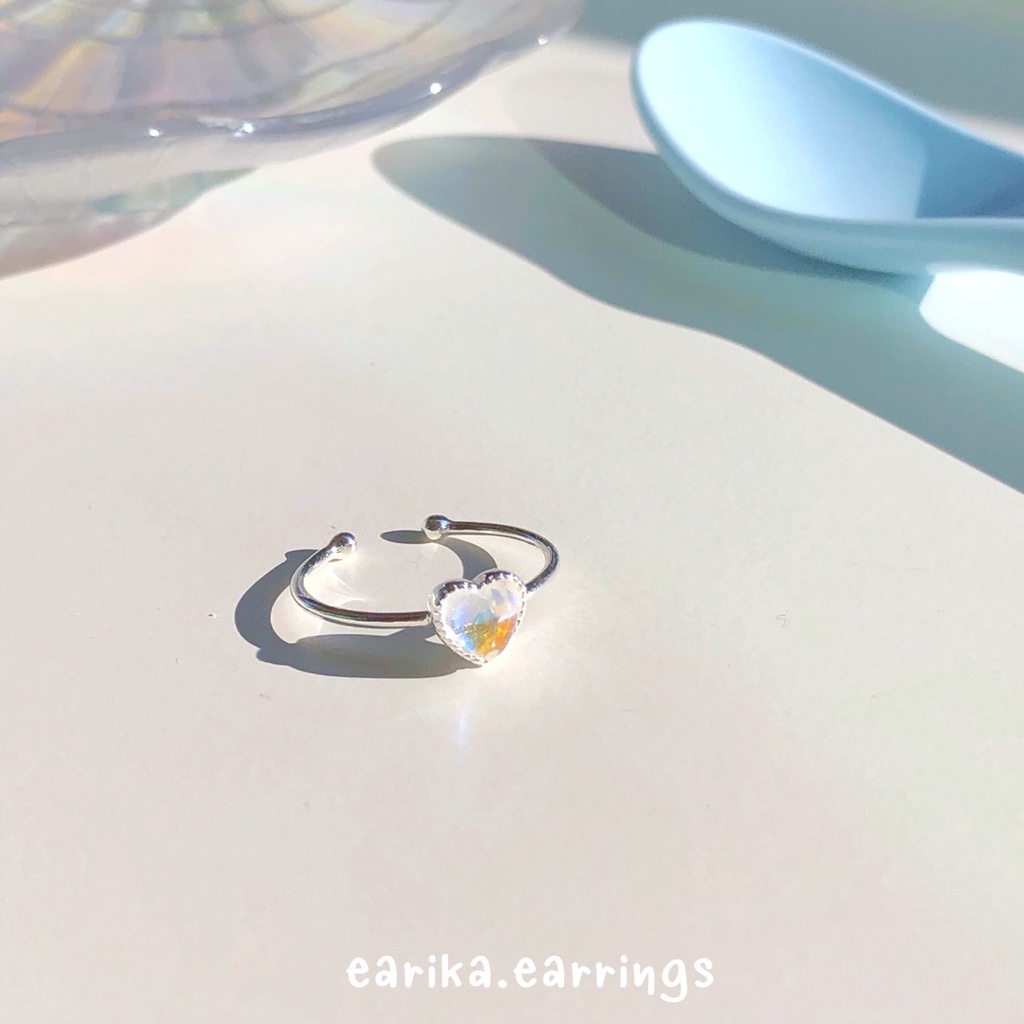 earika-earrings-hologram-heart-round-ring-แหวนเงินแท้จี้หัวใจ-กลมสีโฮโลแกรม-ฟรีไซส์ปรับขนาดได้