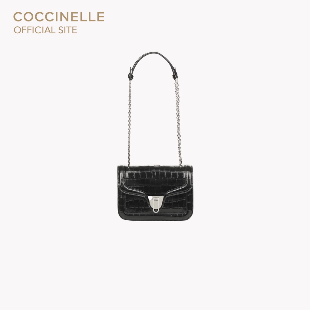 coccinelle-marvin-twist-croco-shiny-soft-handbag-150201-noir-กระเป๋าถือผู้หญิง
