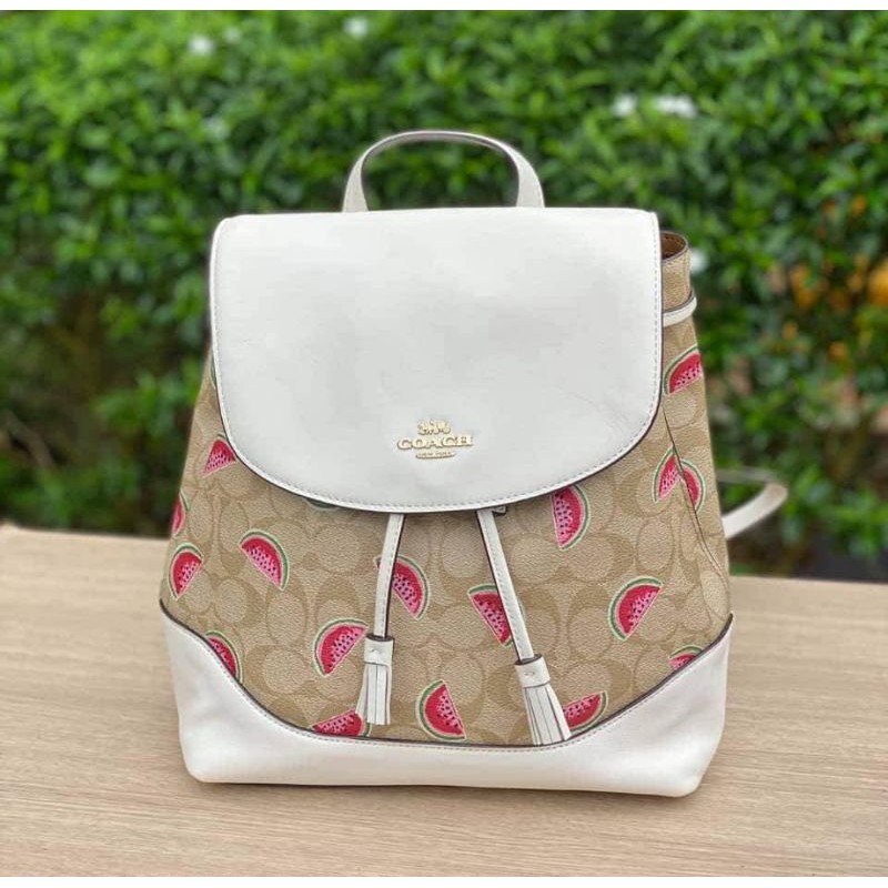 สด-ผ่อน-เป้สีขาวลายแตงโม-1602-elle-backpack-in-signature-canvas-with-watermelon-print