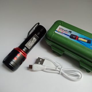 ไฟฉายแรงสูงซูมพกพา แบบชาร์จผ่านUSB Ultrafire ไฟฉายเดินป่ากันน้ำ