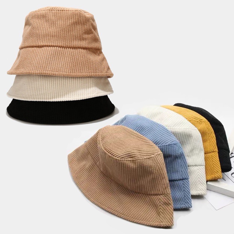 ภาพหน้าปกสินค้า(WA) หมวกบักเก็ต สีพื้นผ้าลูกฟูก หมวกปีกรอบ Bucket hat