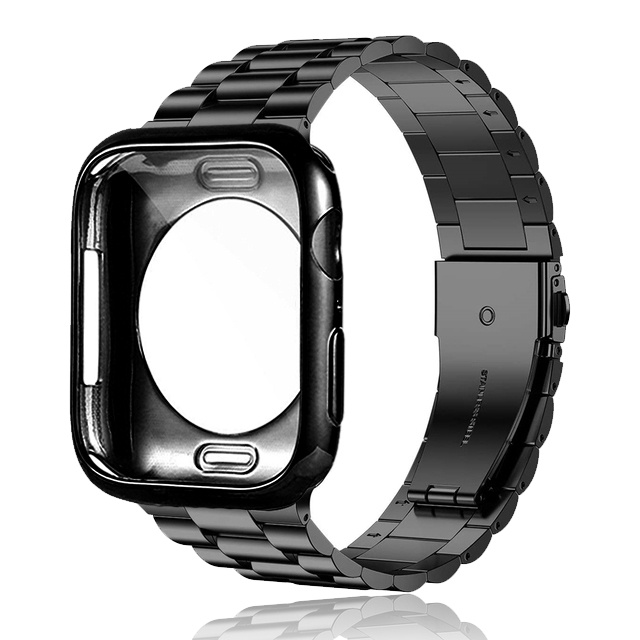 ภาพหน้าปกสินค้าสายนาฬิกาข้อมือ สเตนเลส โลหะ พร้อมเคส สําหรับ Apple Watch Band 44 มม. 42 มม. 40 มม. 38 มม. 41 45 มม. iWatch 7 6 SE 5 4 3 Series