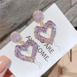 ✨BELLA✨Korean version of fashion earrings silver needle love purple hollow female simple heart-shaped earrings