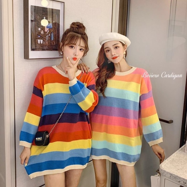 เสื้อไหมพรมแขนยาวสีรุ้งเรนโบว์-ทรงoversize