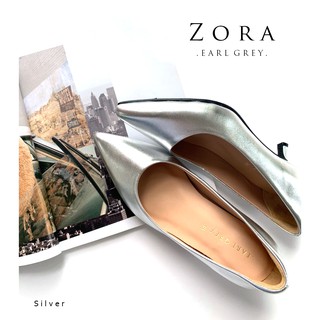 EARL GREY รองเท้าหนังแกะแท้ หนังนิ่ม พื้นนุ่ม มีซัพพอร์ตช่วงท้าย รุ่น Zora in Metallic silver
