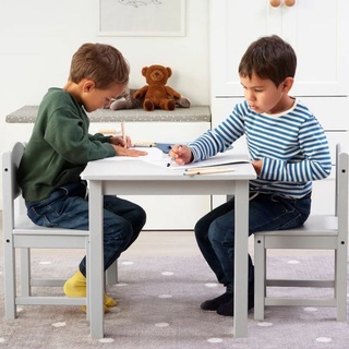 (ทักแชทเช็คของก่อนสั่งซื้อ) (ส่งฟรี ไม่ใช้โค้ด) โต๊ะเด็ก เก้าอี้เด็ก เก้าอี้ไม้ โต๊ะไม้ สีขาว สีเทา