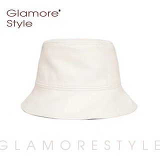 หมวกบักเก็ต สีขาวครีม ซื้อหมวกแถมกิ๊บหนังสีครีม PU 2ชิ้น Glamorestyle