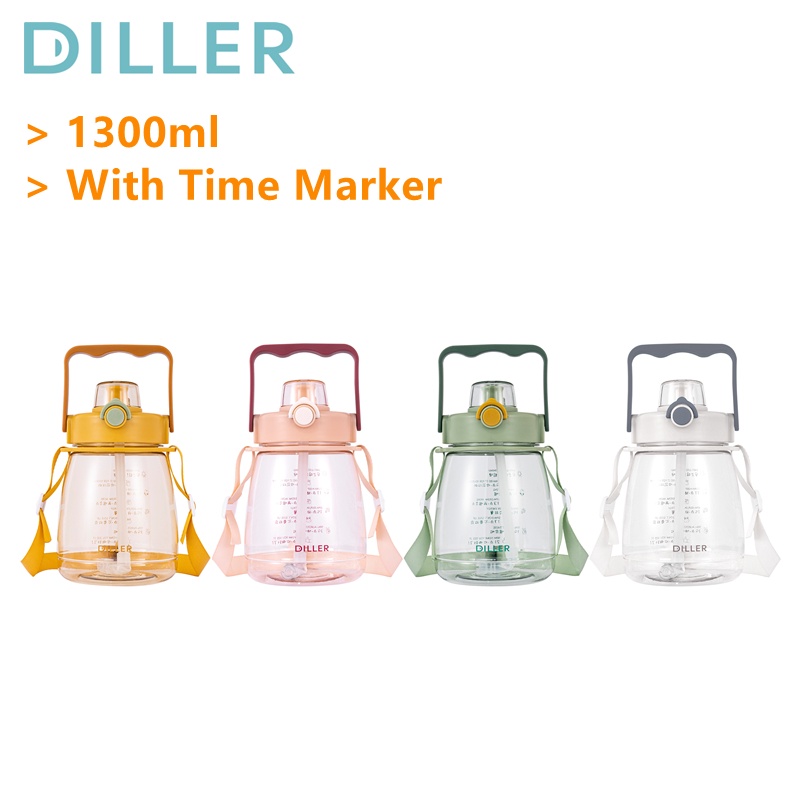 diller-ขวดน้ําซิลิโคนขนาดใหญ่-bpa-free-พร้อมหลอดซิลิโคนสําหรับเล่นกีฬา-d60-1300มล