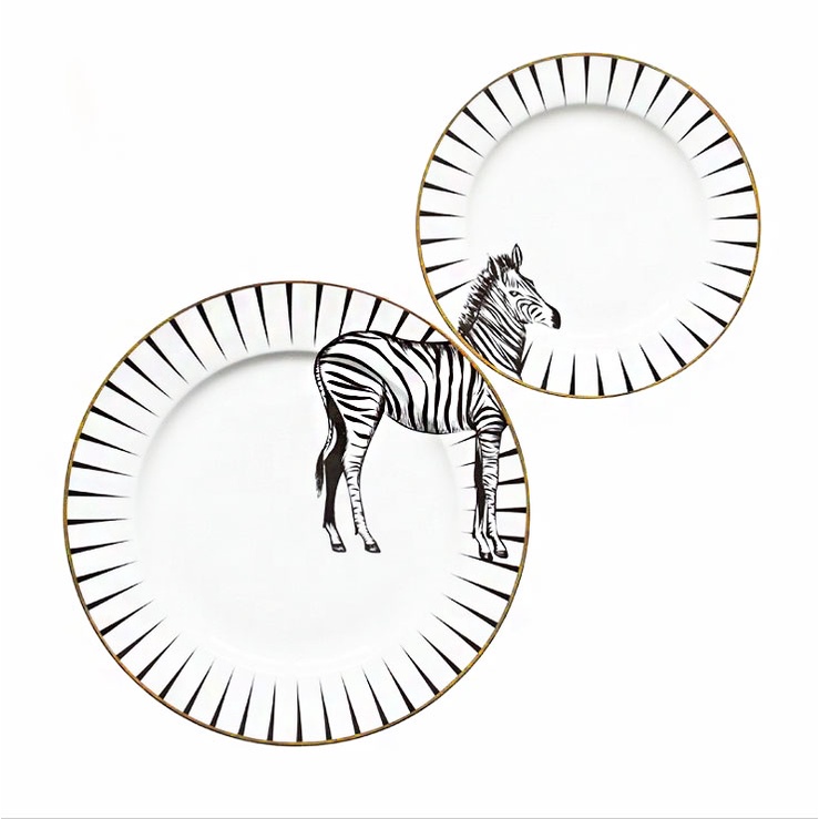 ชุดจาน-zebre-plate-ลายม้าลายขอบทอง-สวยมาก-ขนาด6นิ้ว-และ8นิ้ว-เนื้อfine-bone-อุปกรณ์บนโต๊ะอาหาร