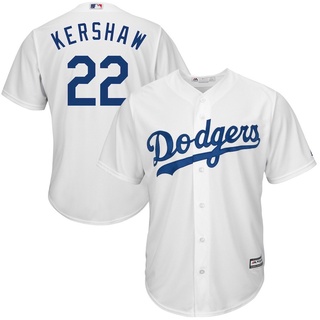 เสื้อกีฬาเบสบอล ลายทีม Dodgers 22 Kershaw MLB สีขาว สีฟ้า สีเทา สําหรับผู้ชาย
