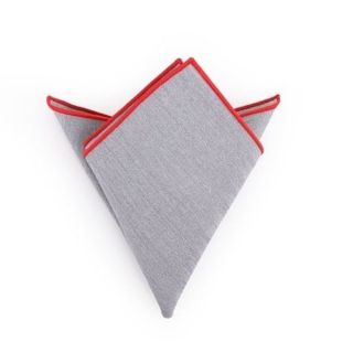 ผ้าเช็ดหน้าสูทวูล-แสปนเด็กซ์เทาขอบแดง -
Light Grey Wool-Spandex Pocket square with Red rim