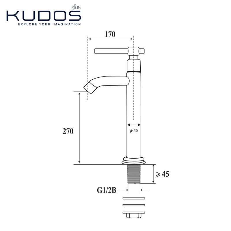 kudos-ก๊อกเดี่ยวอ่างล้างหน้าก้านปัด-รุ่น-fa130l-สีโครเมี่ยม