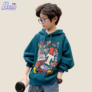 Bxpb เสื้อกันหนาวแขนยาว มีฮู้ด ผ้าฟลีซ พิมพ์ลาย แฟชั่นฤดูใบไม้ร่วง ฤดูหนาว สําหรับเด็กผู้ชาย ไซซ์ 4-15