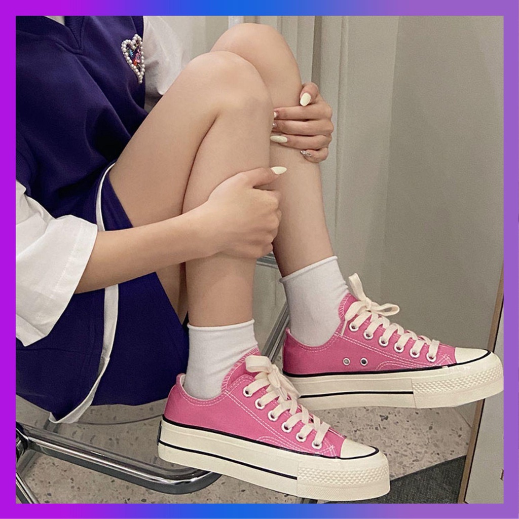 รองเท้าผ้าใบใหม่สีชมพูหนาก้นสูง-top-รองเท้าลำลองเกาหลี