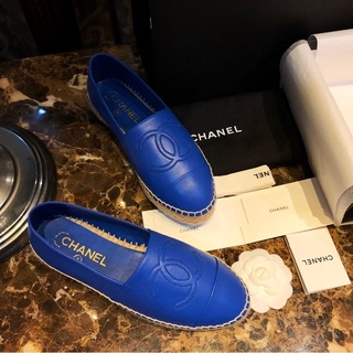 พรี CHANEL G29762 Espadrilles in blue Lambskin รองเท้าชาแนล สีเบจดำ ของใหม่  หนังลูกแกะสีเบจดำsize35-41