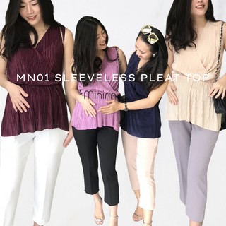 สินค้า MN01 sleeveless pleat top เสื้อให้นม คลุมท้อง (แขนกุด)