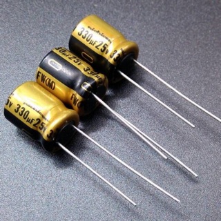 capacitor 25v 330uf คาปาซิเตอร์ คาปาซิสเตอร์ เกรดออดิโอ นำเข้าเยอรมัน สีทอง