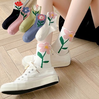 5 Pairs Japanese Cartoon Breathable Flower Stockings/ Candy Color Three-dimensional Tulip Mid Tube Socks