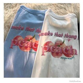 【100% cotton】🌈* 2564 ฤดูร้อนการออกแบบช่องซุปเปอร์ไฟพิมพ์แขนสั้นเสื้อยืดหลวมคู่สบาย ๆ ทุกการแข่งขันเสื้อแบรนด์อิน
