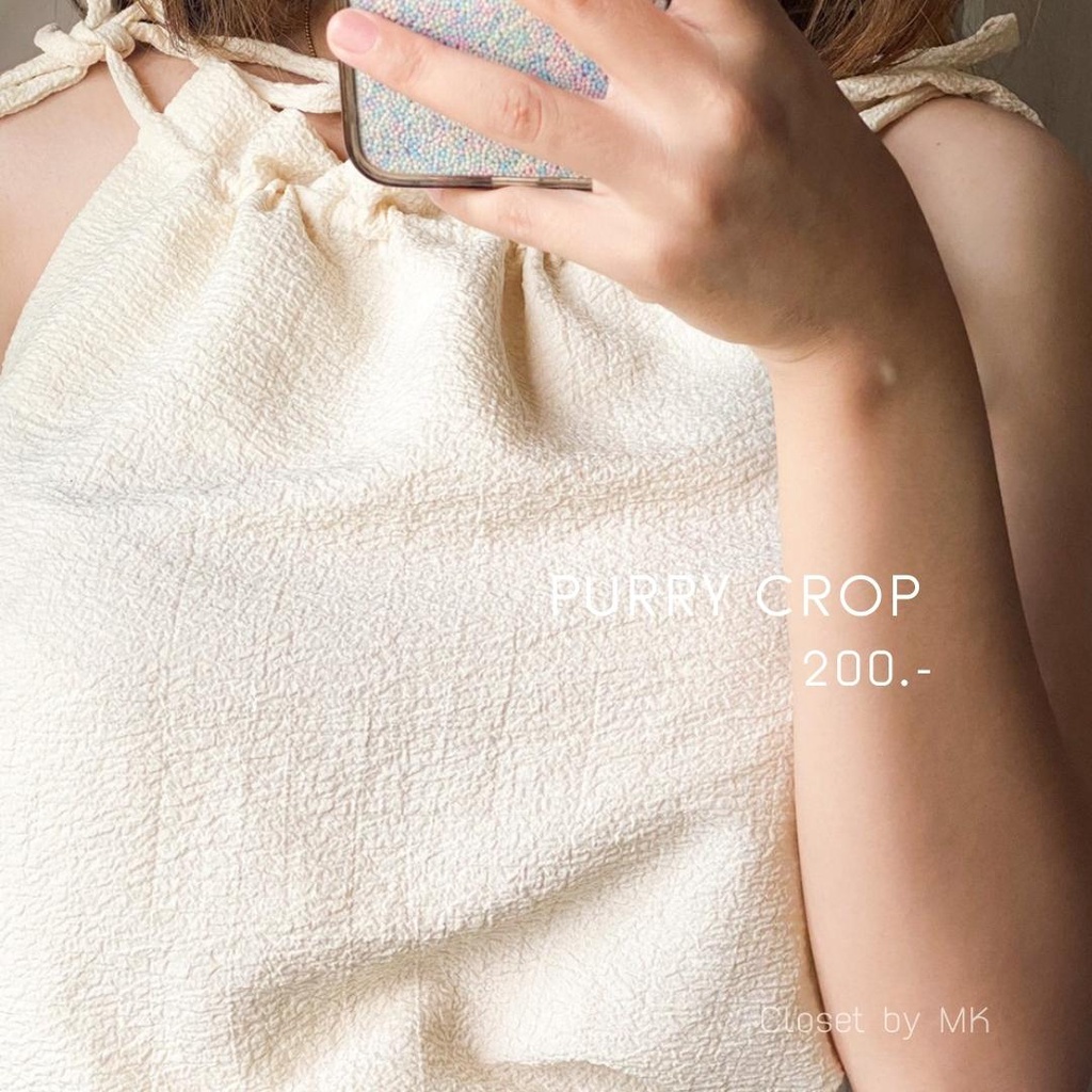 puffy-crop-เสื้อสายเดี่ยวผูกโบว์สีพาสเทล